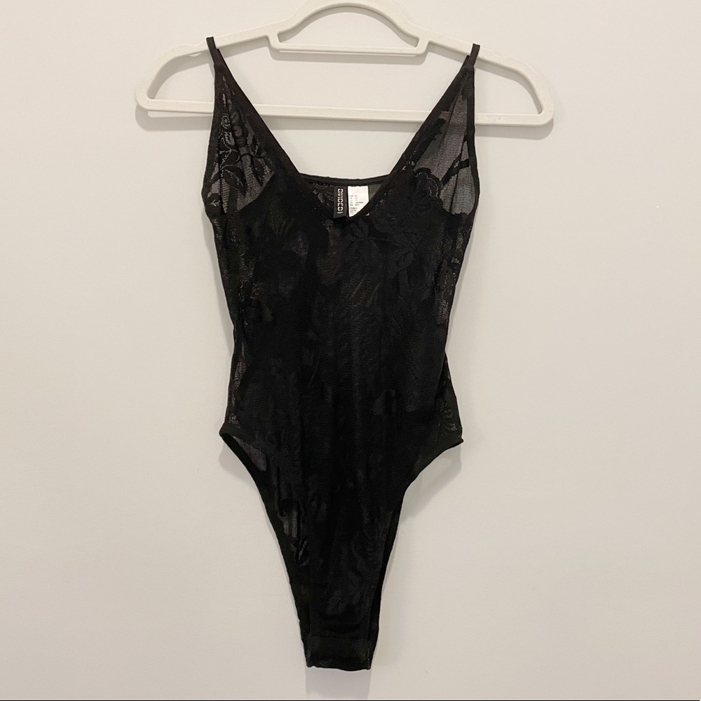 H&M Divided Black Lace Bodysuit Size Extra Small